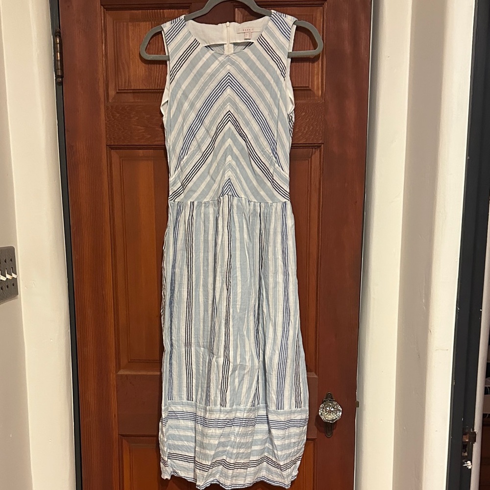 Esprit Blue and White Linen Striped Dress
